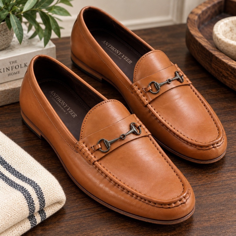 Anthony Veer Mens Bit Loafers Tan Leather Horsebit Slip On Shoes Size 14